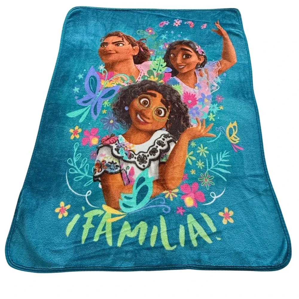 Disney Encanto Familia Plush Fleece Throw Blanket‎ Teal Mirabel Luisa Isabela